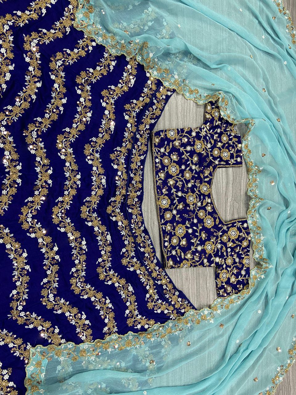 Navy blue Premium Chinon Silk Embellished With Beautiful Embroidery Work Lehenga - INSPIRED | Ready To Wear - qivii