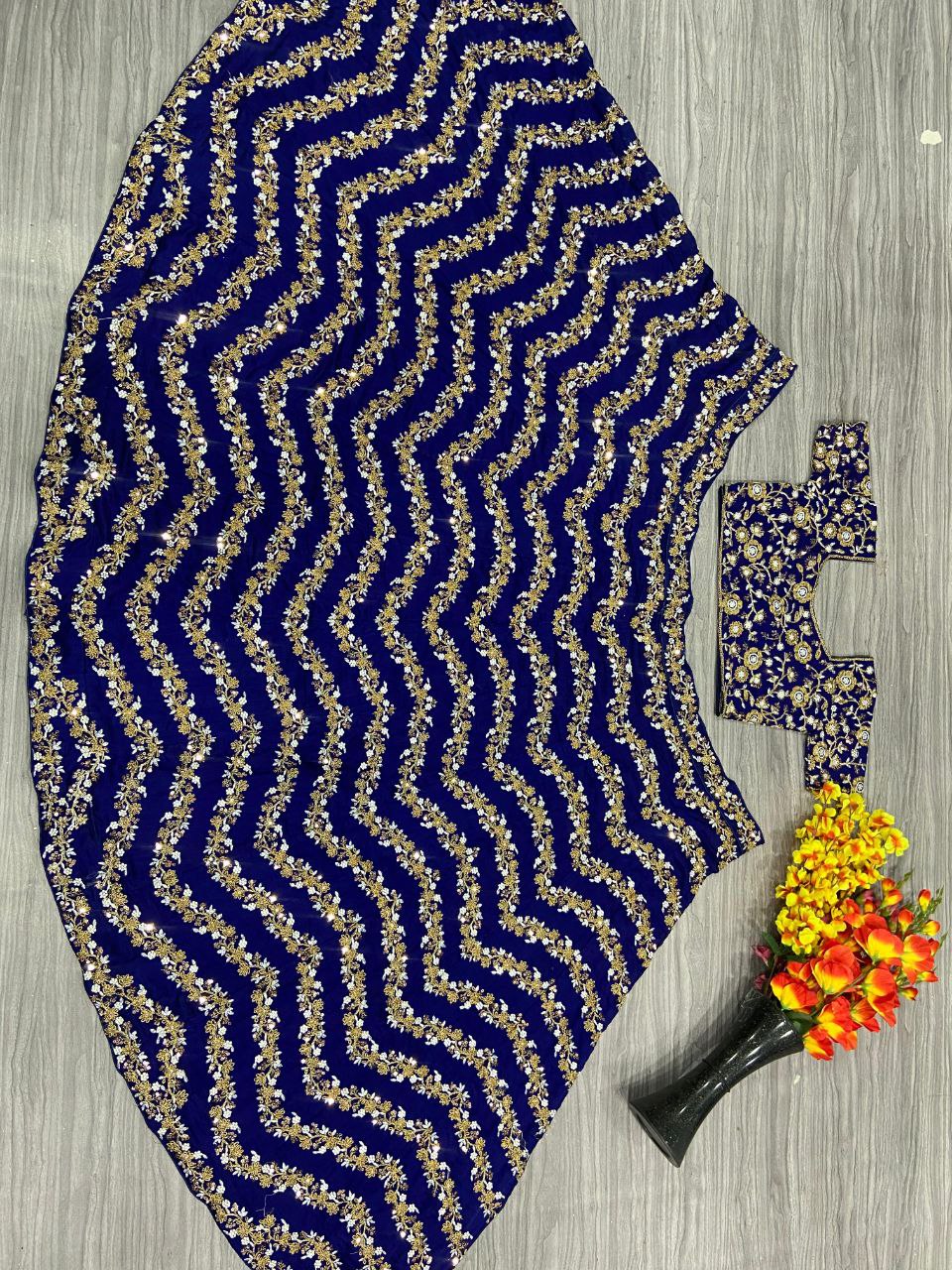 Navy blue Premium Chinon Silk Embellished With Beautiful Embroidery Work Lehenga - INSPIRED | Ready To Wear - qivii