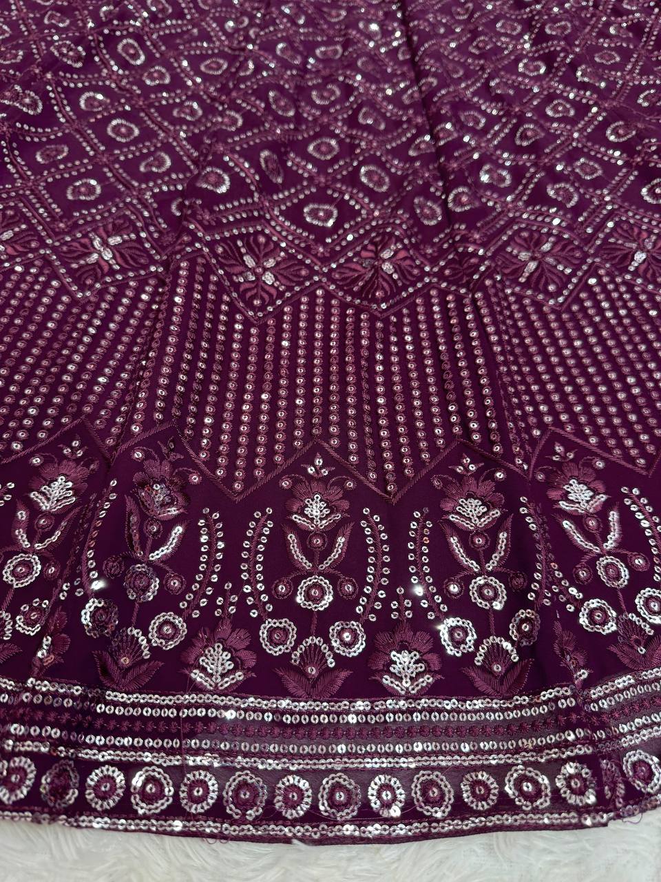 Wine Red Foux Gorgette thread with Sequnce Lehenga Choli - INSPIRED | Ready To Wear - qivii