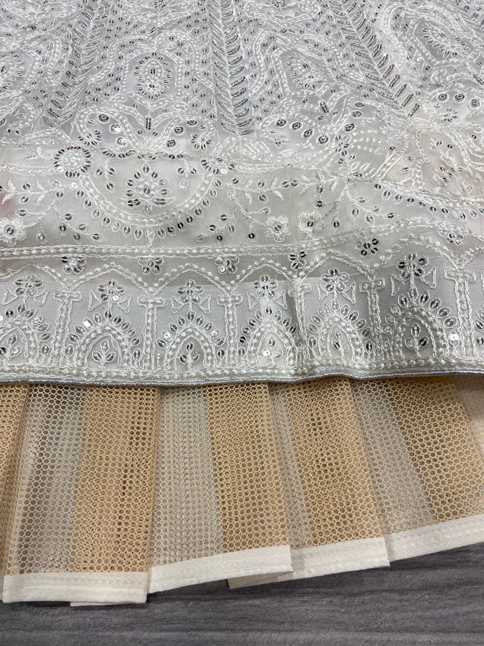 White Premium Soft Butterfly Net Embellished With Beautiful Thread Embroidery Work Lehenga - INSPIRED | Ready To Wear - qivii