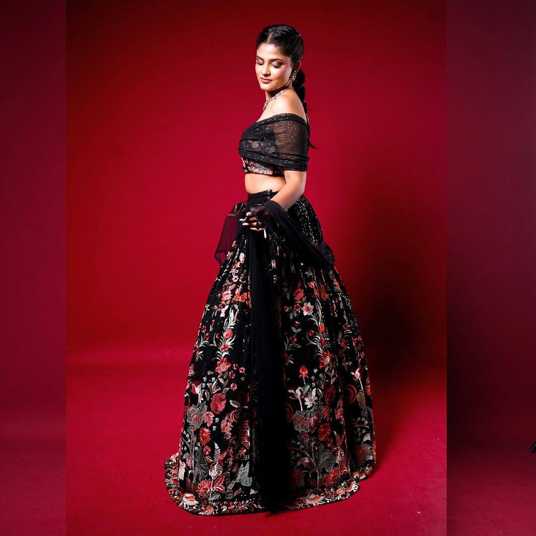 Black Foux Gorgette thread with Sequnce Lehenga Choli - INSPIRED | Ready To Wear - qivii