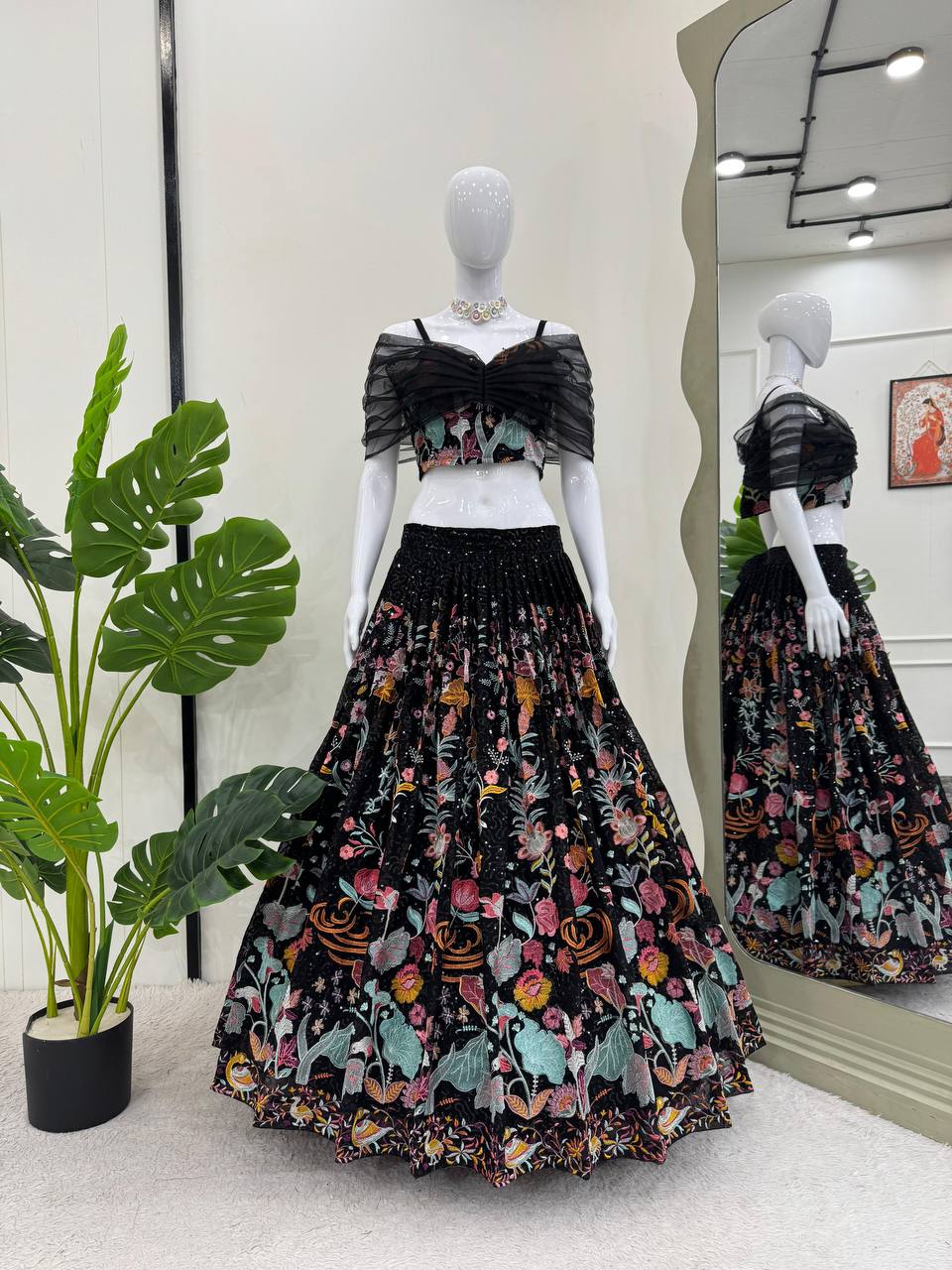 Black Foux Gorgette thread with Sequnce Lehenga Choli - INSPIRED | Ready To Wear - qivii