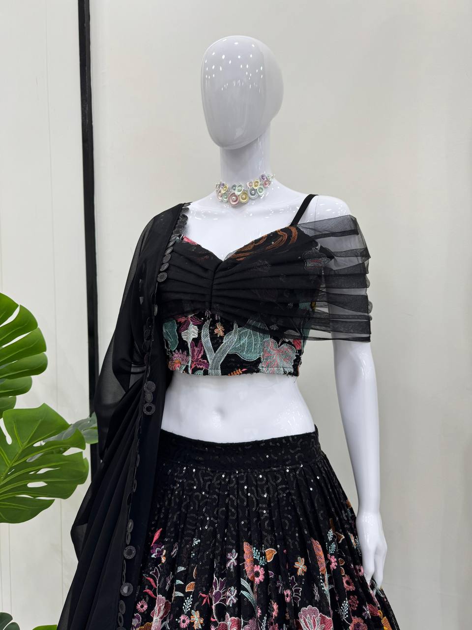 Black Foux Gorgette thread with Sequnce Lehenga Choli - INSPIRED | Ready To Wear - qivii