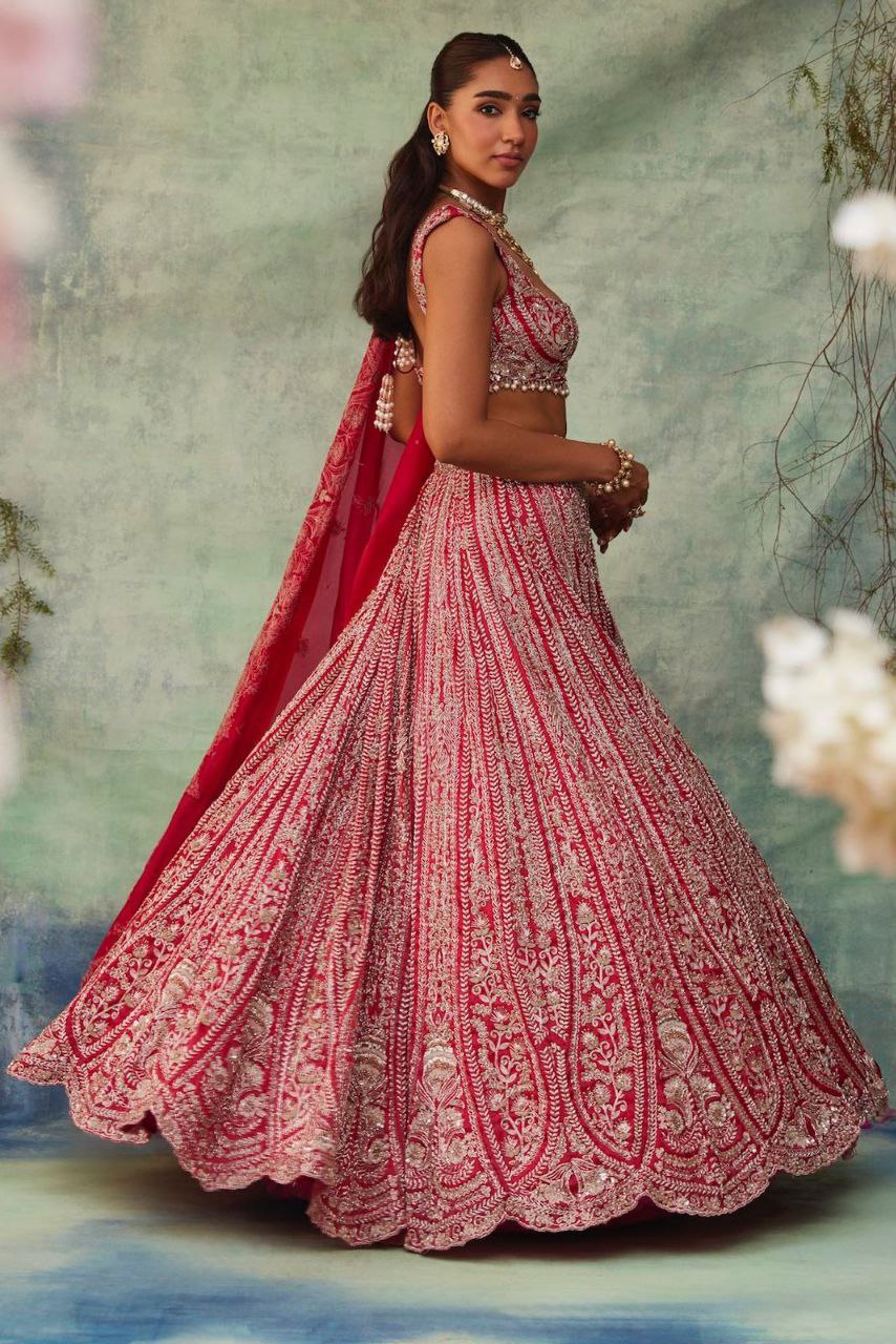 Red Premium Silk Embellished With Beautiful Thread Embroidery Work - inspired | Ready To Wear - qivii