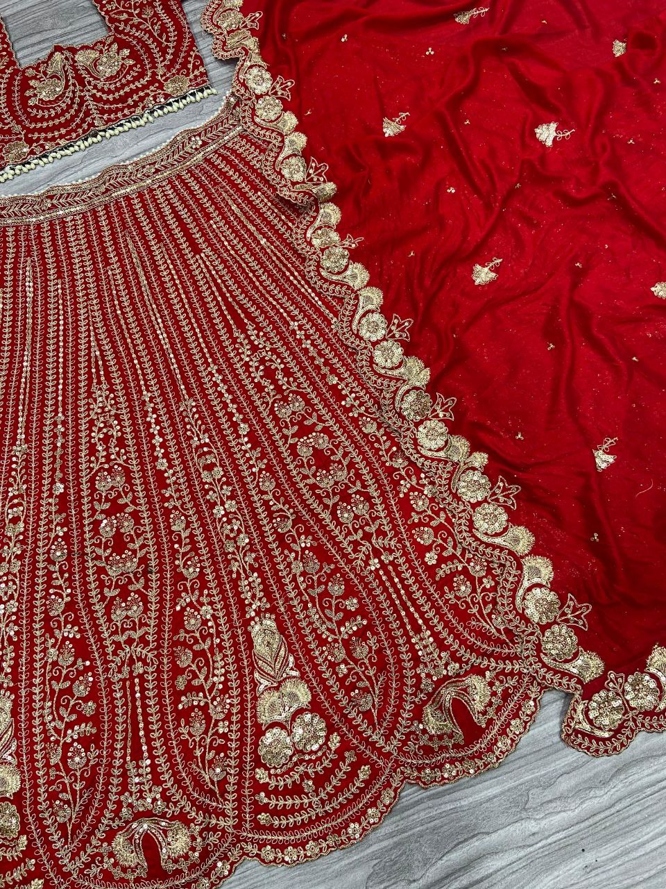 Red Premium Silk Embellished With Beautiful Thread Embroidery Work - inspired | Ready To Wear - qivii