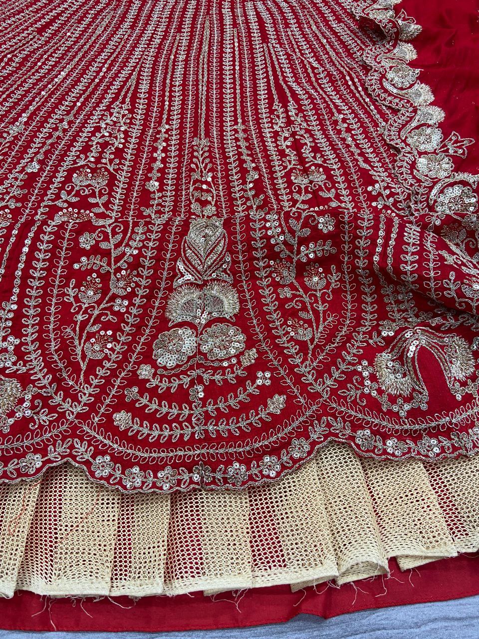 Red Premium Silk Embellished With Beautiful Thread Embroidery Work - inspired | Ready To Wear - qivii