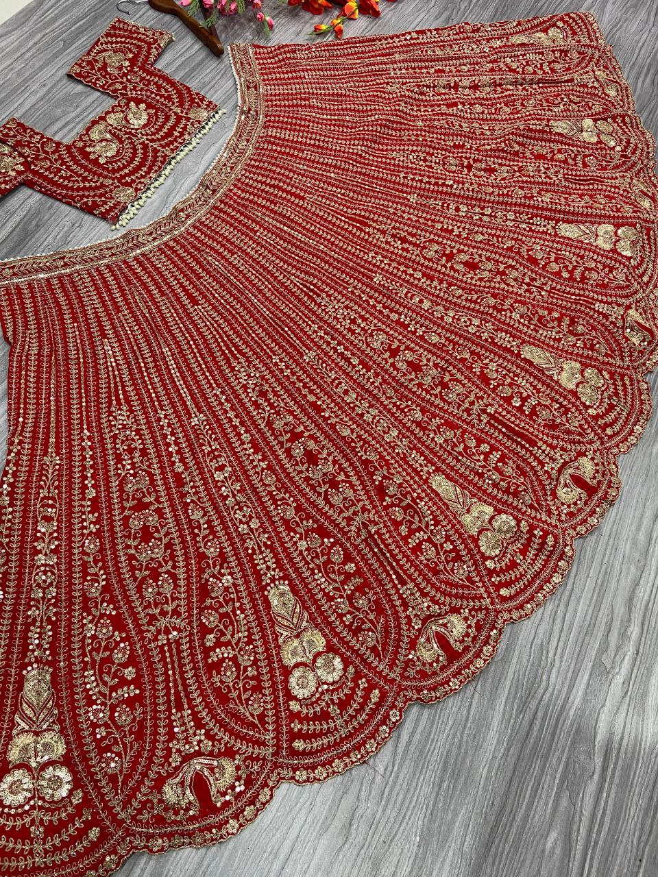 Red Premium Silk Embellished With Beautiful Thread Embroidery Work - inspired | Ready To Wear - qivii