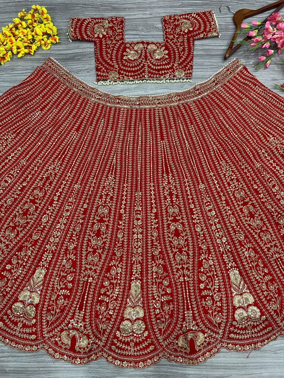 Red Premium Silk Embellished With Beautiful Thread Embroidery Work - inspired | Ready To Wear - qivii