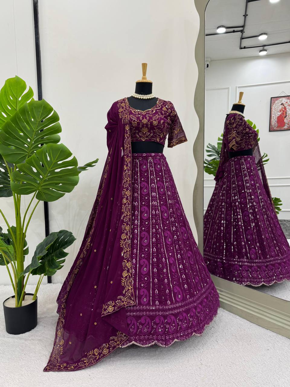 Purple Foux Gorgette thread with Sequnce Lehenga Choli - INSPIRED | Ready To Wear - qivii