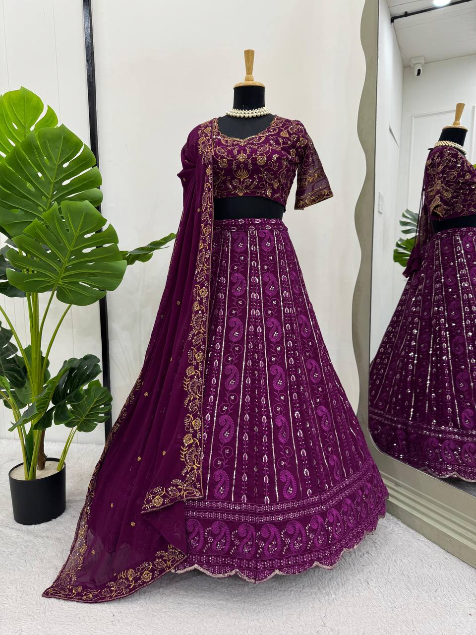 Purple Foux Gorgette thread with Sequnce Lehenga Choli - INSPIRED | Ready To Wear - qivii