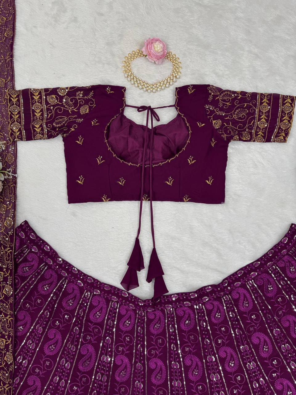 Purple Foux Gorgette thread with Sequnce Lehenga Choli - INSPIRED | Ready To Wear - qivii
