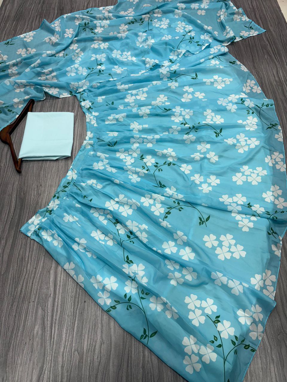 Blue Premium Taby Silk With Beautiful Floral Print With Heavy Cancan Lehenga - INSPIRED | Ready To Wear - qivii