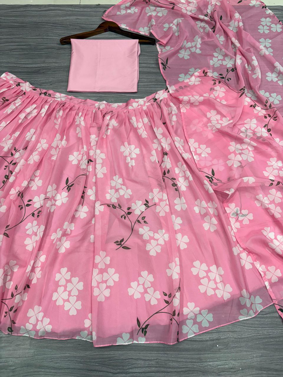 Pink Premium Taby Silk With Beautiful Floral Print With Heavy Cancan Lehenga - INSPIRED | Ready To Wear - qivii