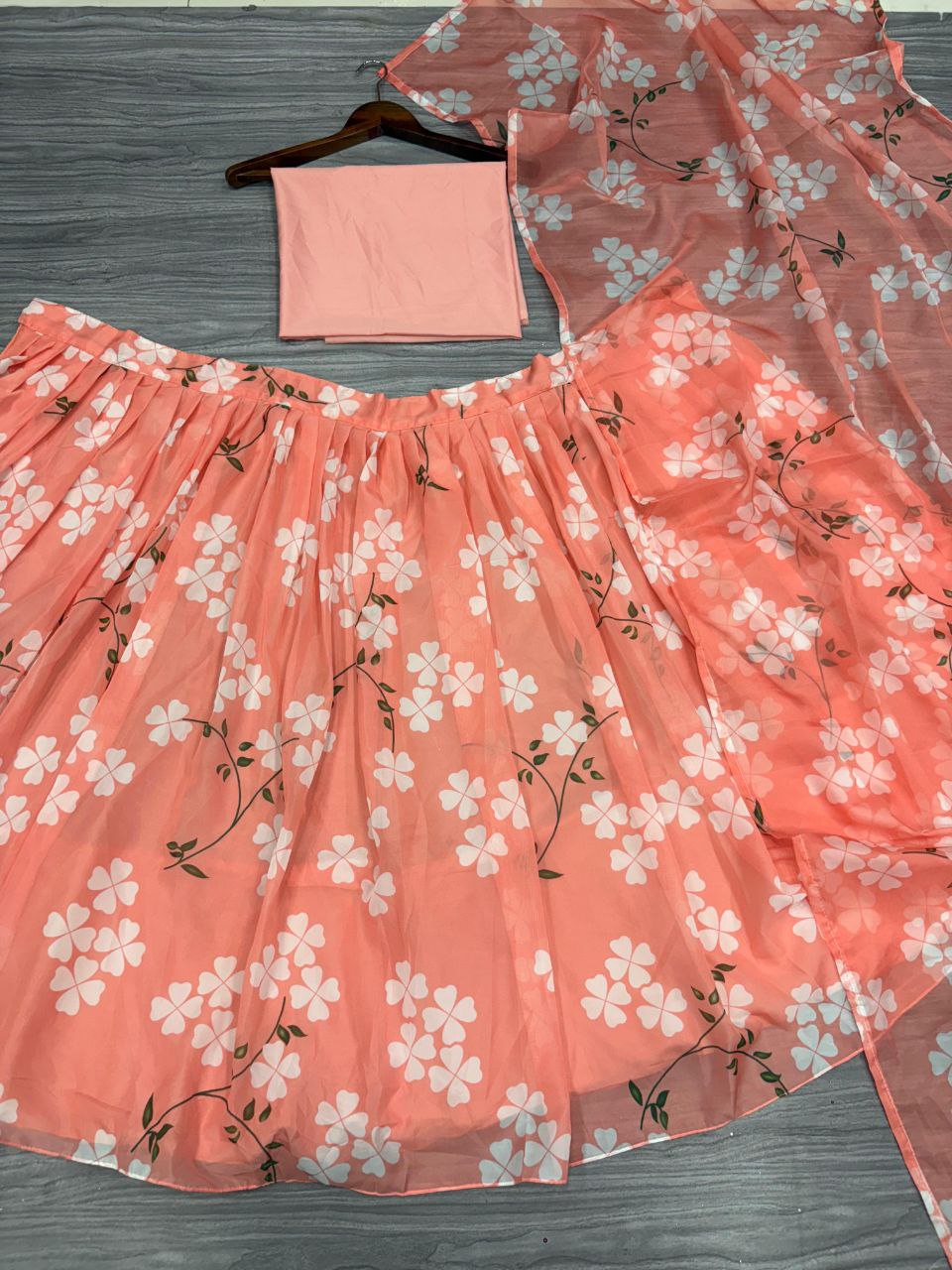 Cream Premium Taby Silk With Beautiful Floral Print With Heavy Cancan Lehenga - INSPIRED | Ready To Wear - qivii