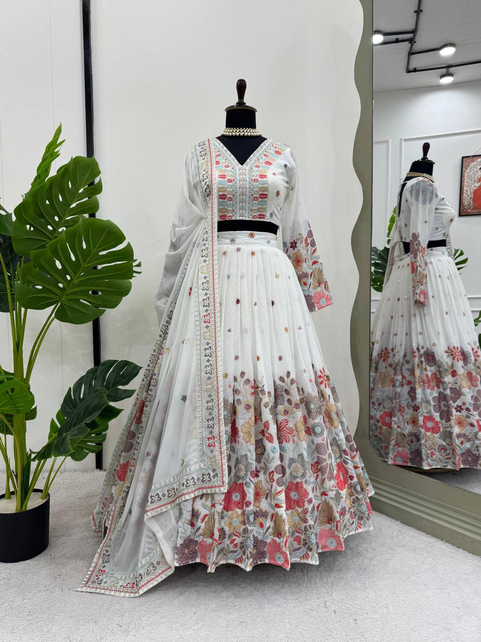 White Foux gorgette Sequnce with thread Lehenga choli - INSPIRED | Ready To Wear - qivii