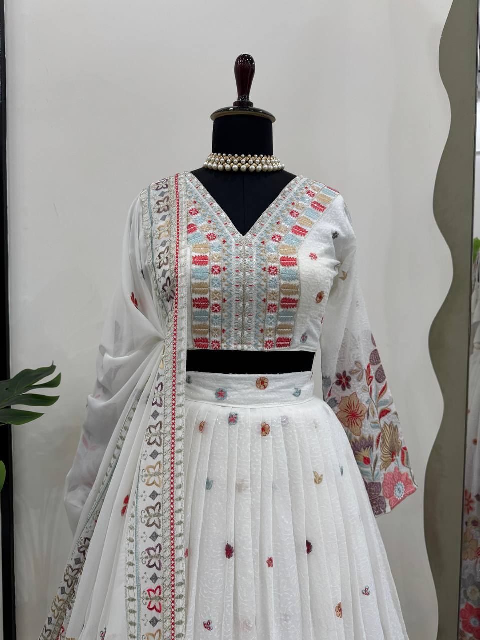 White Foux gorgette Sequnce with thread Lehenga choli - INSPIRED | Ready To Wear - qivii