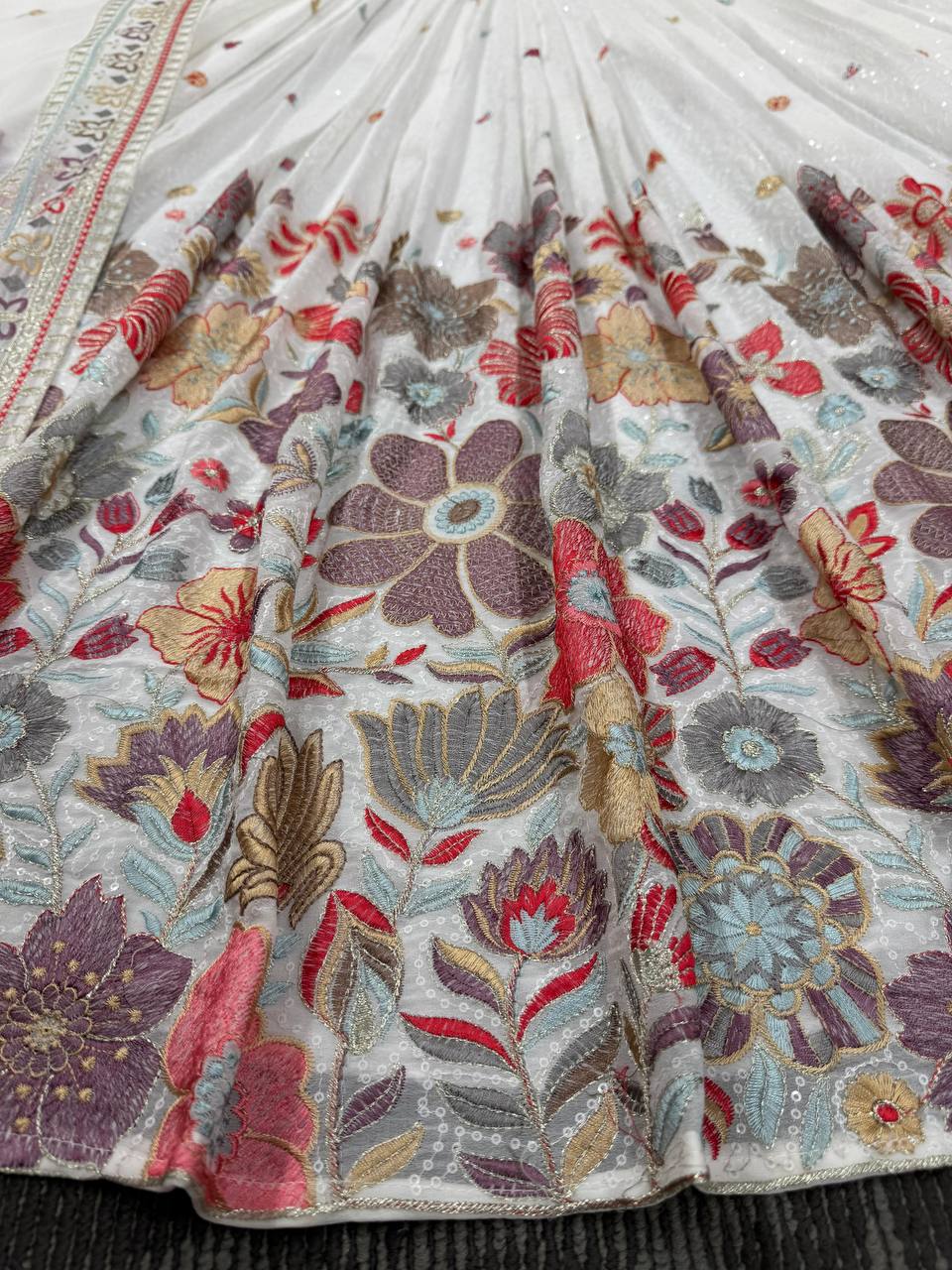 White Foux gorgette Sequnce with thread Lehenga choli - INSPIRED | Ready To Wear - qivii