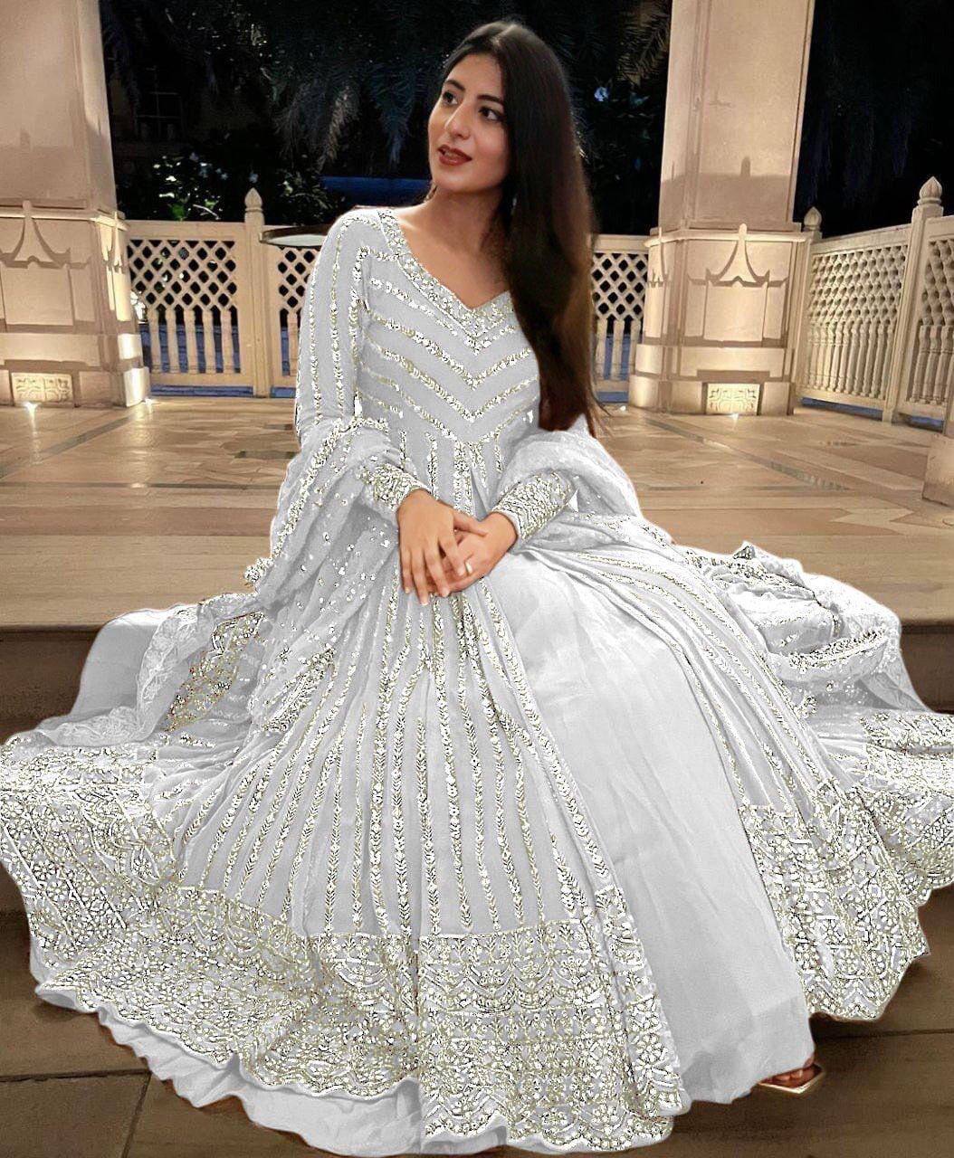White Foux gorgette micro thread with Seuqnce Lehenga Choli - INSPIRED | Ready To Wear - qivii