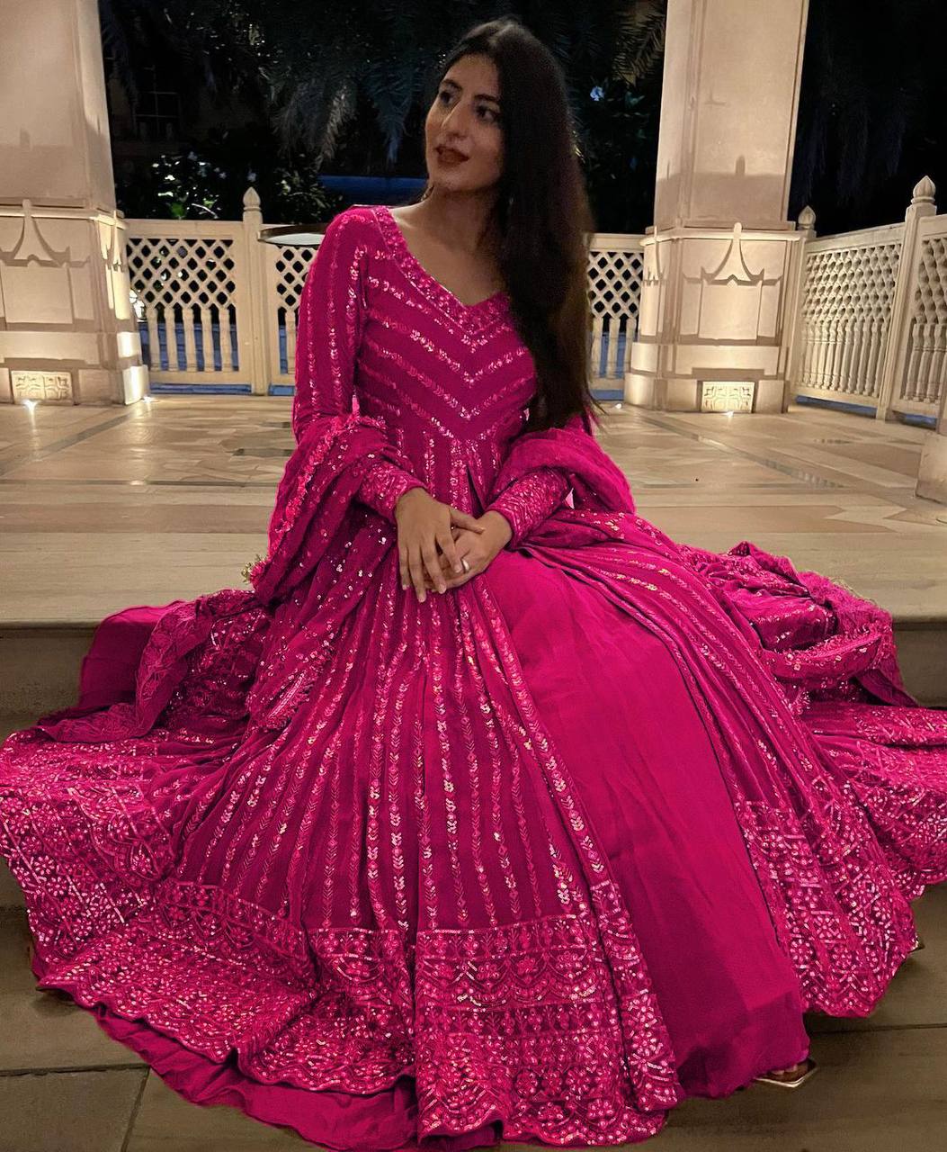 Pink Foux gorgette micro thread with Seuqnce Lehenga Choli - INSPIRED | Ready To Wear - qivii