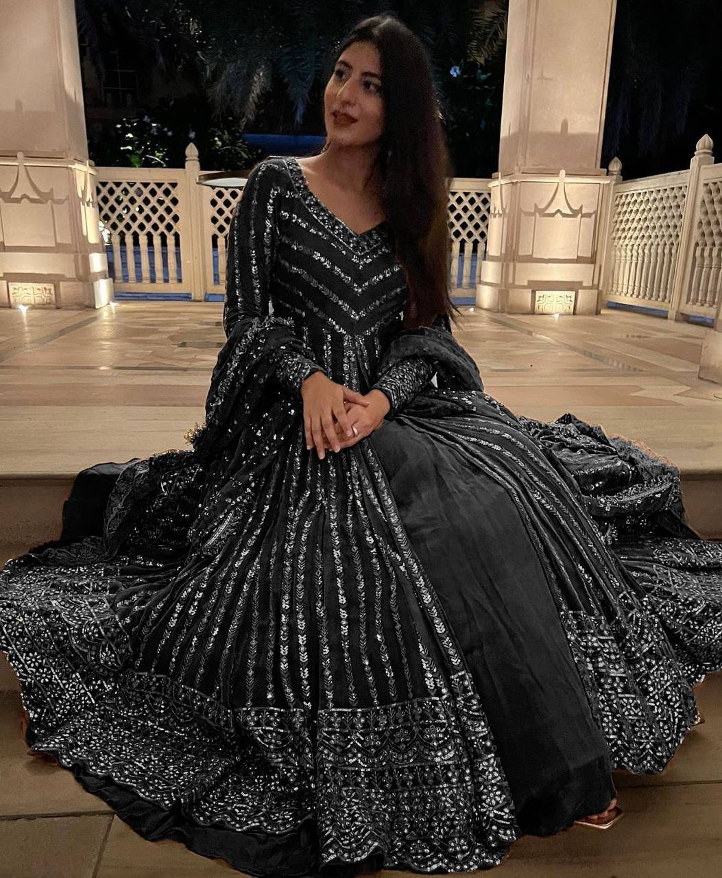 Black Foux gorgette micro thread with Seuqnce Lehenga Choli - INSPIRED | Ready To Wear - qivii