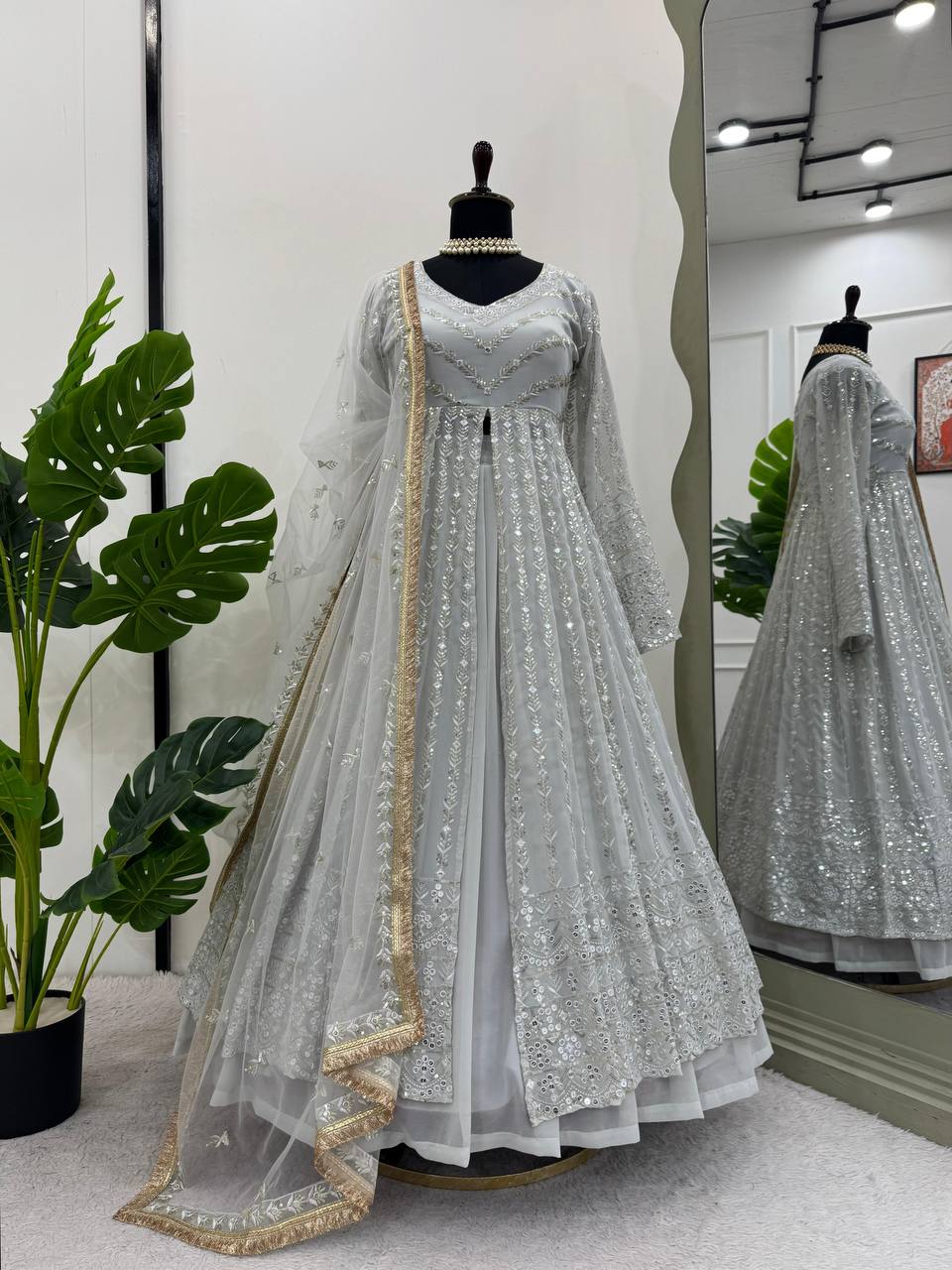 White Foux gorgette micro thread with Seuqnce Lehenga Choli - INSPIRED | Ready To Wear - qivii