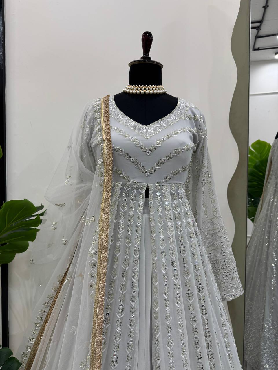 White Foux gorgette micro thread with Seuqnce Lehenga Choli - INSPIRED | Ready To Wear - qivii