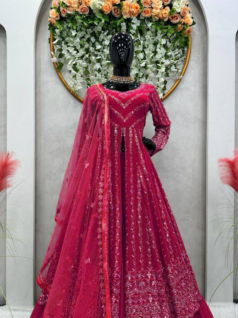 Pink Foux gorgette micro thread with Seuqnce Lehenga Choli - INSPIRED | Ready To Wear - qivii