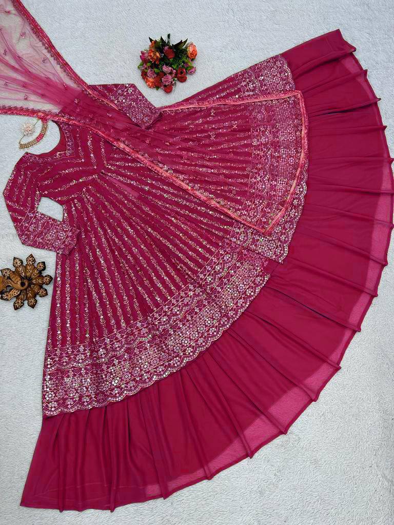 Pink Foux gorgette micro thread with Seuqnce Lehenga Choli - INSPIRED | Ready To Wear - qivii