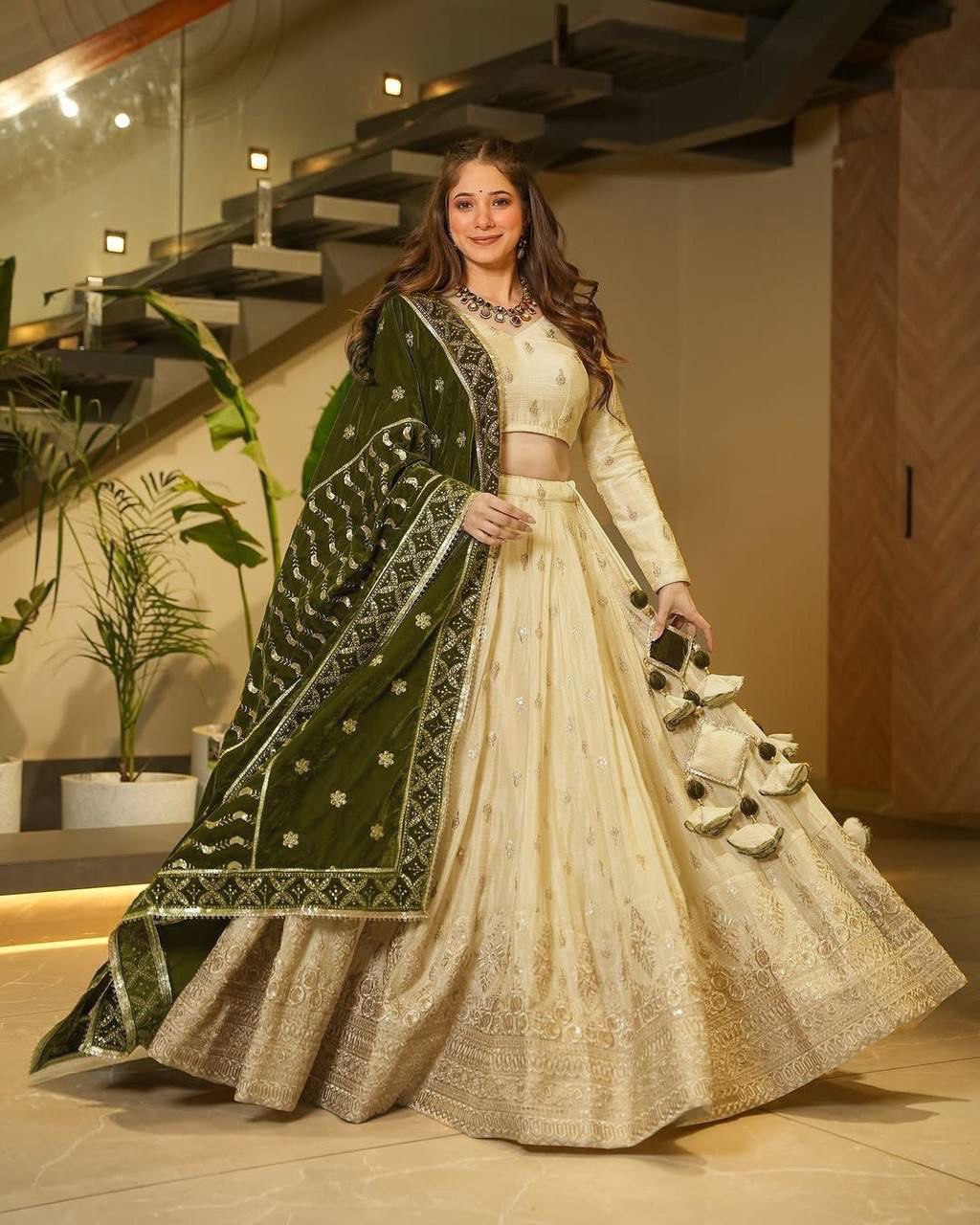 Off White Silkyani Slab thread with Sequnce Lehenga Choli - INSPIRED | Ready To Wear - qivii