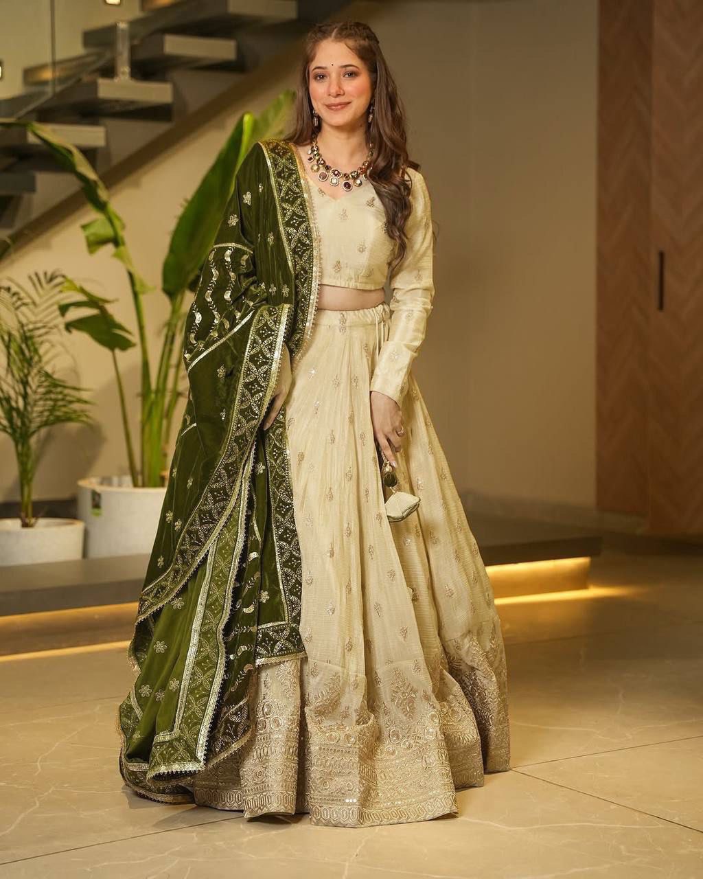 Off White Silkyani Slab thread with Sequnce Lehenga Choli - INSPIRED | Ready To Wear - qivii