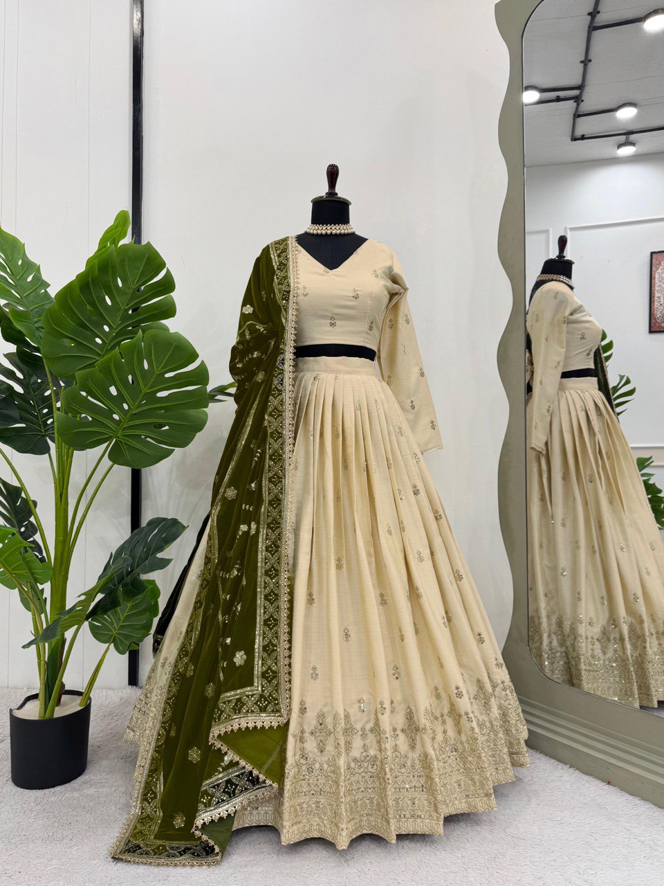 Off White Silkyani Slab thread with Sequnce Lehenga Choli - INSPIRED | Ready To Wear - qivii