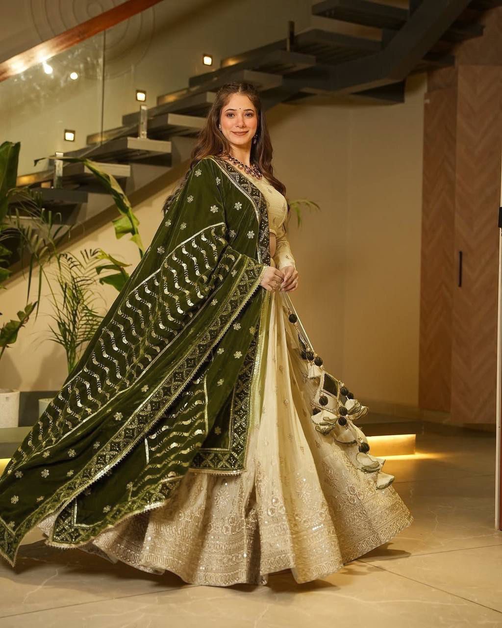 Off White Silkyani Slab thread with Sequnce Lehenga Choli - INSPIRED | Ready To Wear - qivii