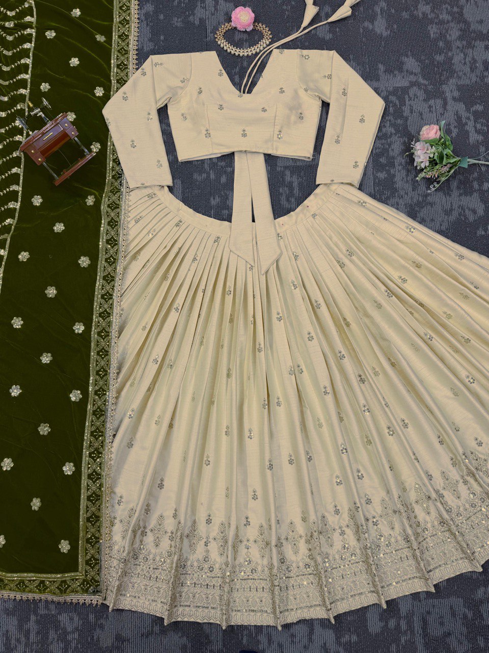 Off White Silkyani Slab thread with Sequnce Lehenga Choli - INSPIRED | Ready To Wear - qivii