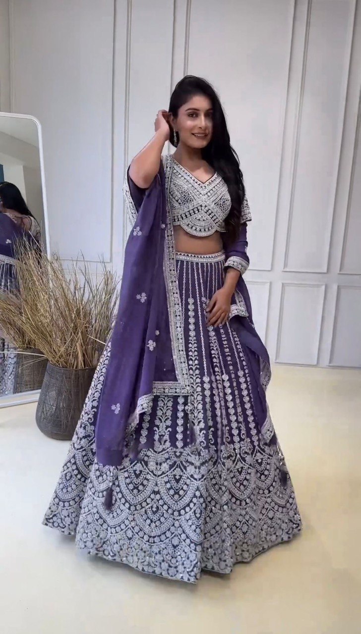 Blue Foux Gorgette Codeing Dori with Sequnce Lehenga Choli - INSPIRED | Ready To Wear - qivii