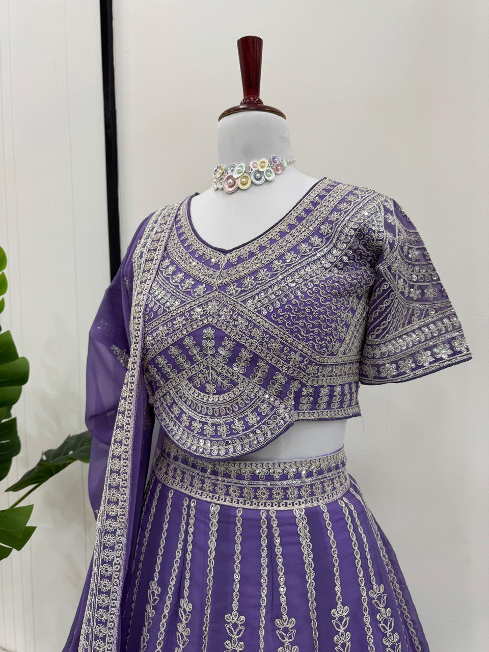 Blue Foux Gorgette Codeing Dori with Sequnce Lehenga Choli - INSPIRED | Ready To Wear - qivii