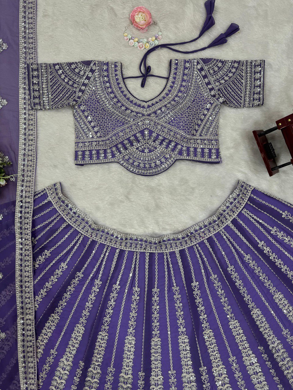 Blue Foux Gorgette Codeing Dori with Sequnce Lehenga Choli - INSPIRED | Ready To Wear - qivii