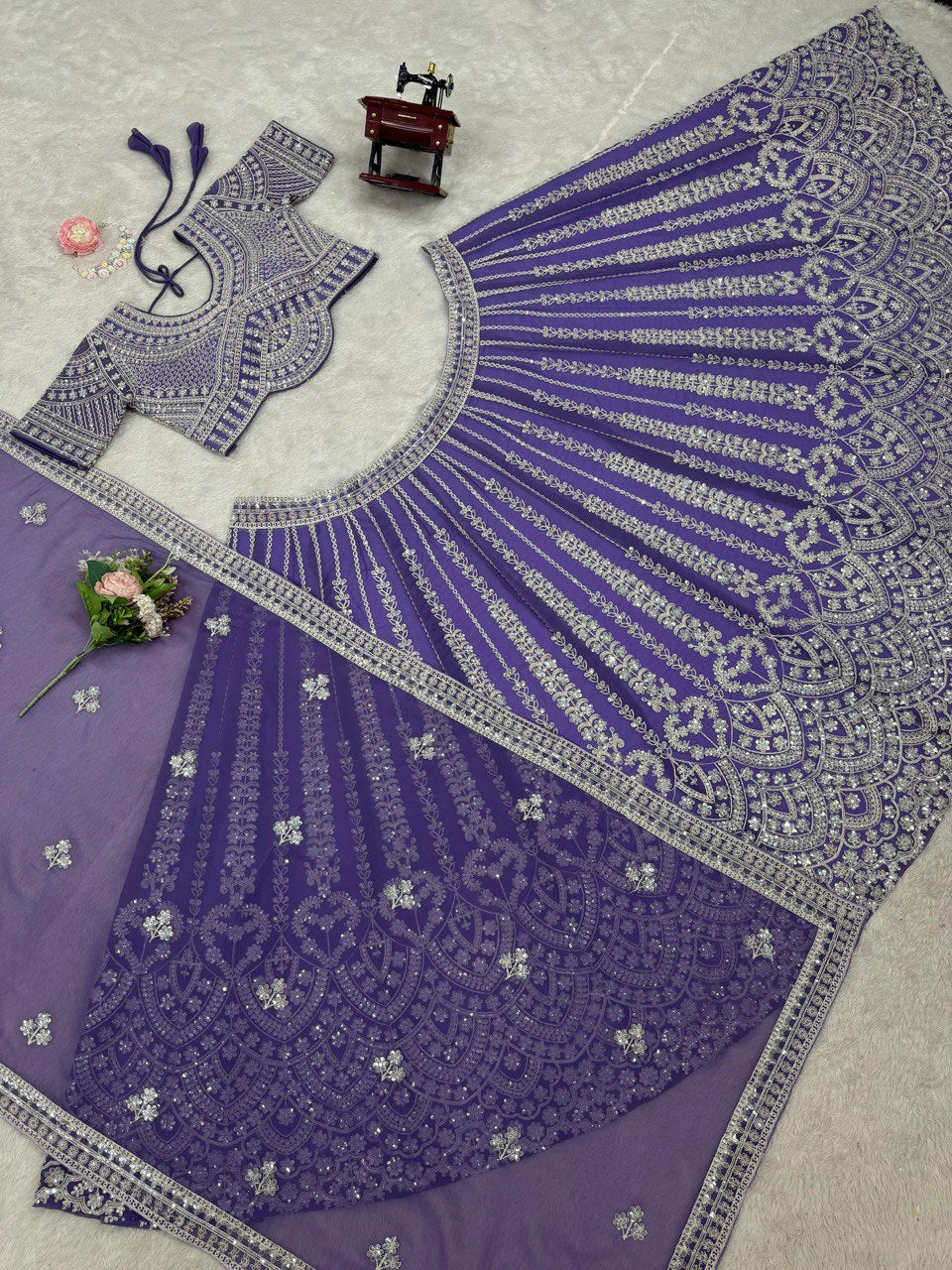 Blue Foux Gorgette Codeing Dori with Sequnce Lehenga Choli - INSPIRED | Ready To Wear - qivii