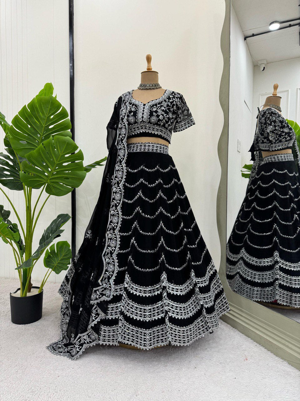 Black Foux Gorgette thread with Sequnce Lehenga Choli - INSPIRED | Ready To Wear - qivii