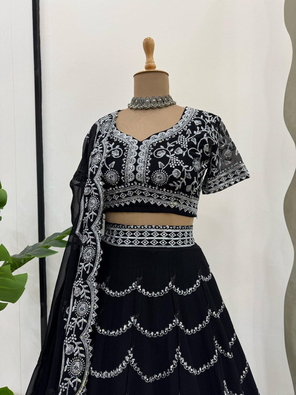 Black Foux Gorgette thread with Sequnce Lehenga Choli - INSPIRED | Ready To Wear - qivii