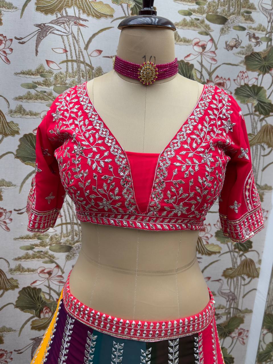 MULTI COLOR FAUX GEORGEET EMBROIDERY SEQUENCE DESIGN WORK LEHENGA - INSPIRED | Ready To Wear - qivii