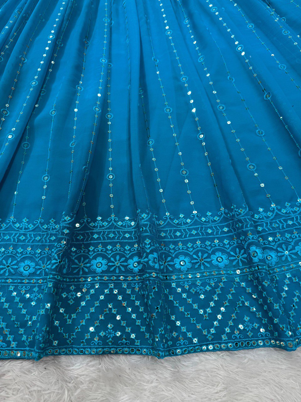 Blue Foux Gorgette thread with Sequnce Lehenga Choli - INSPIRED | Ready To Wear - qivii