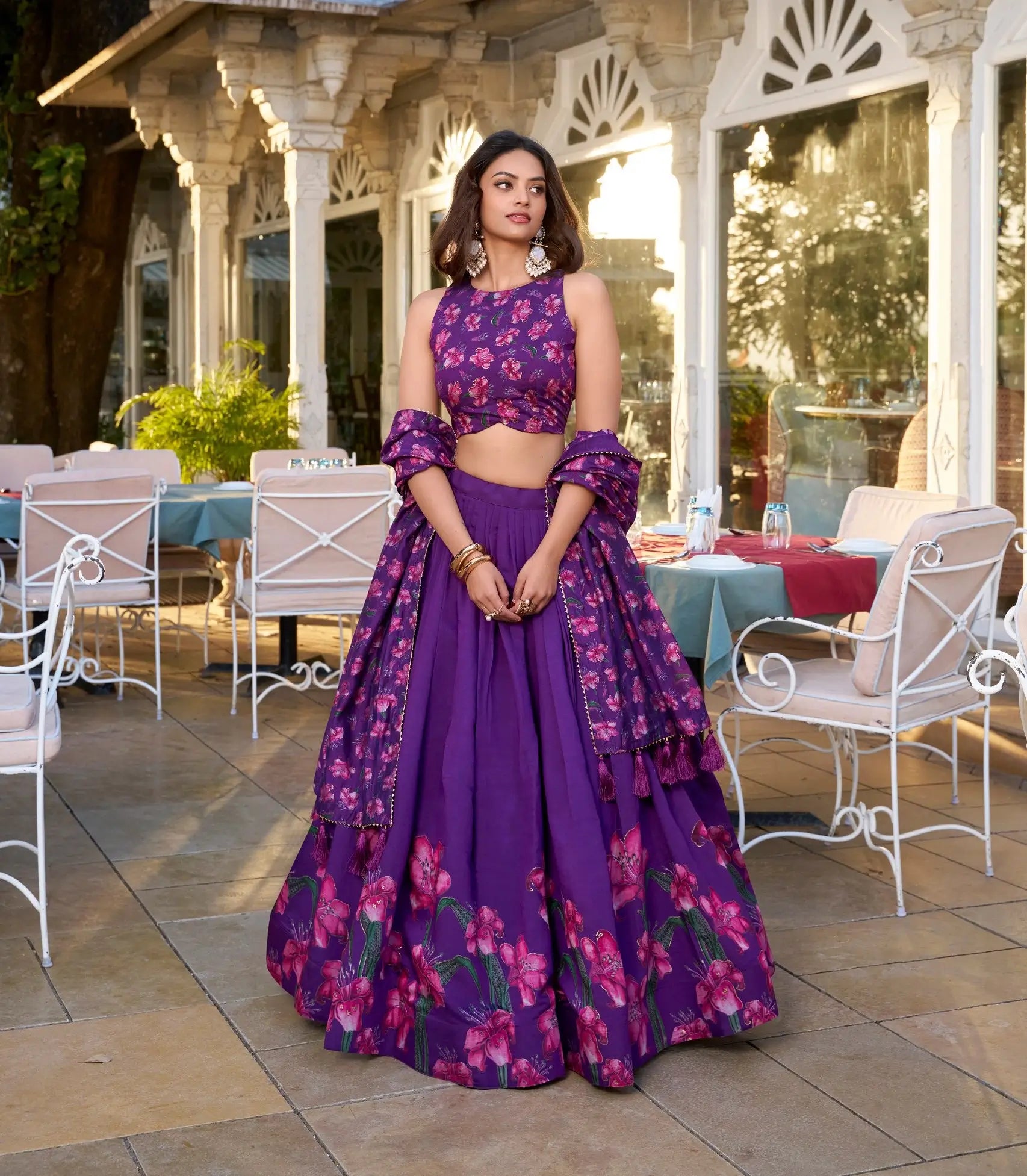 Purple Tussar Silk Floral Printed Lehenga Choli | Ready To Wear - qivii