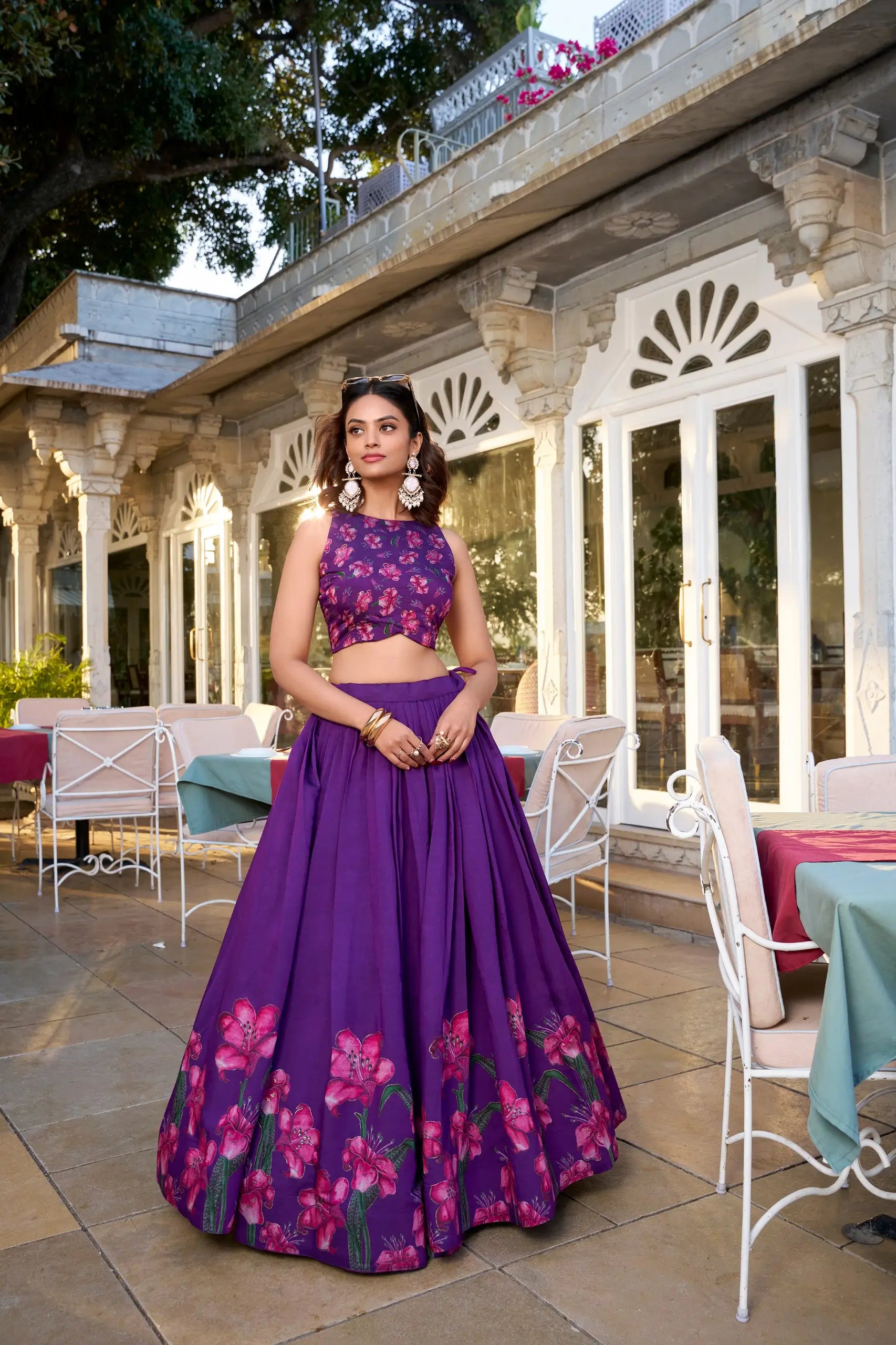Purple Tussar Silk Floral Printed Lehenga Choli | Ready To Wear - qivii