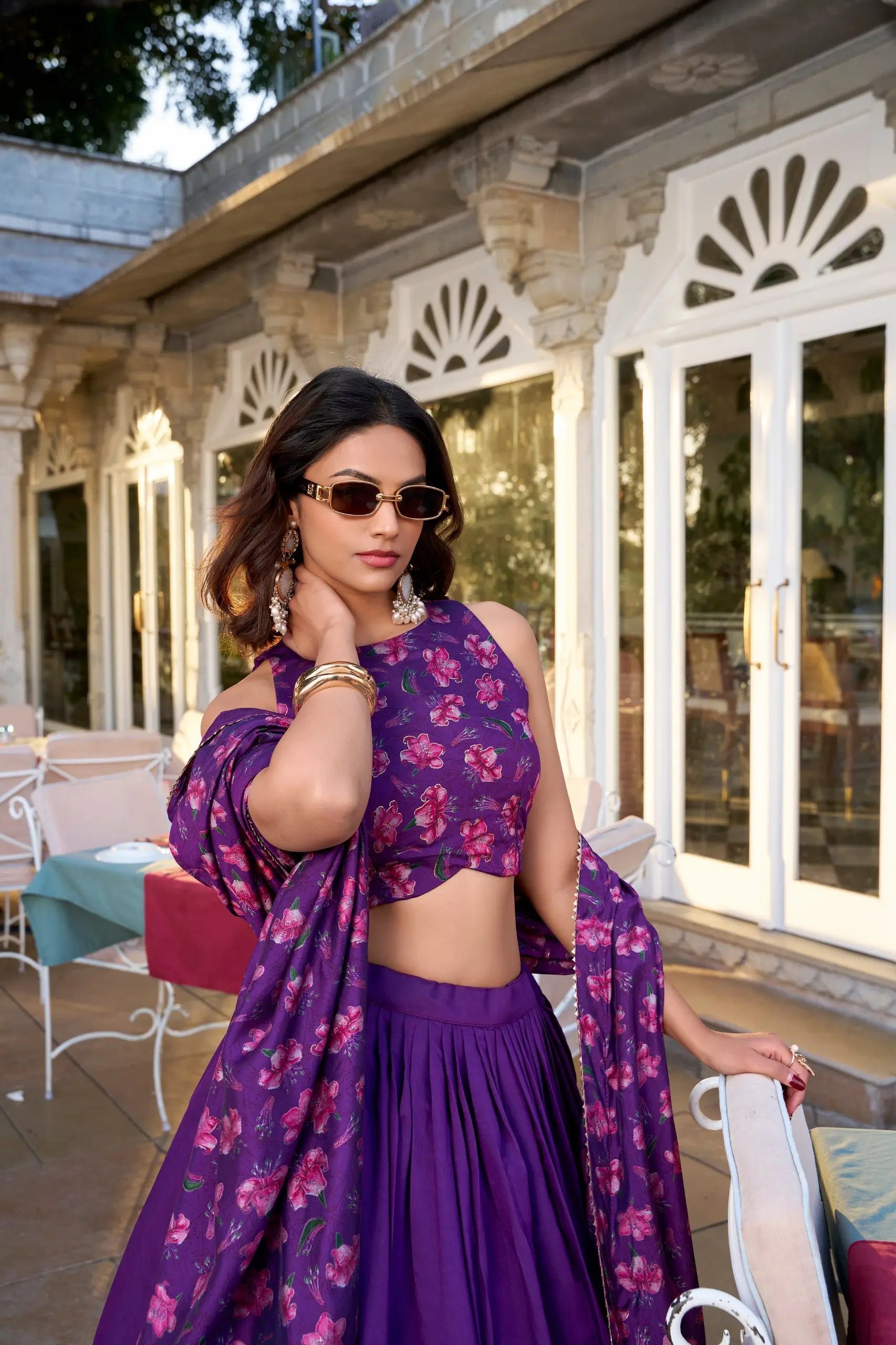 Purple Tussar Silk Floral Printed Lehenga Choli | Ready To Wear - qivii