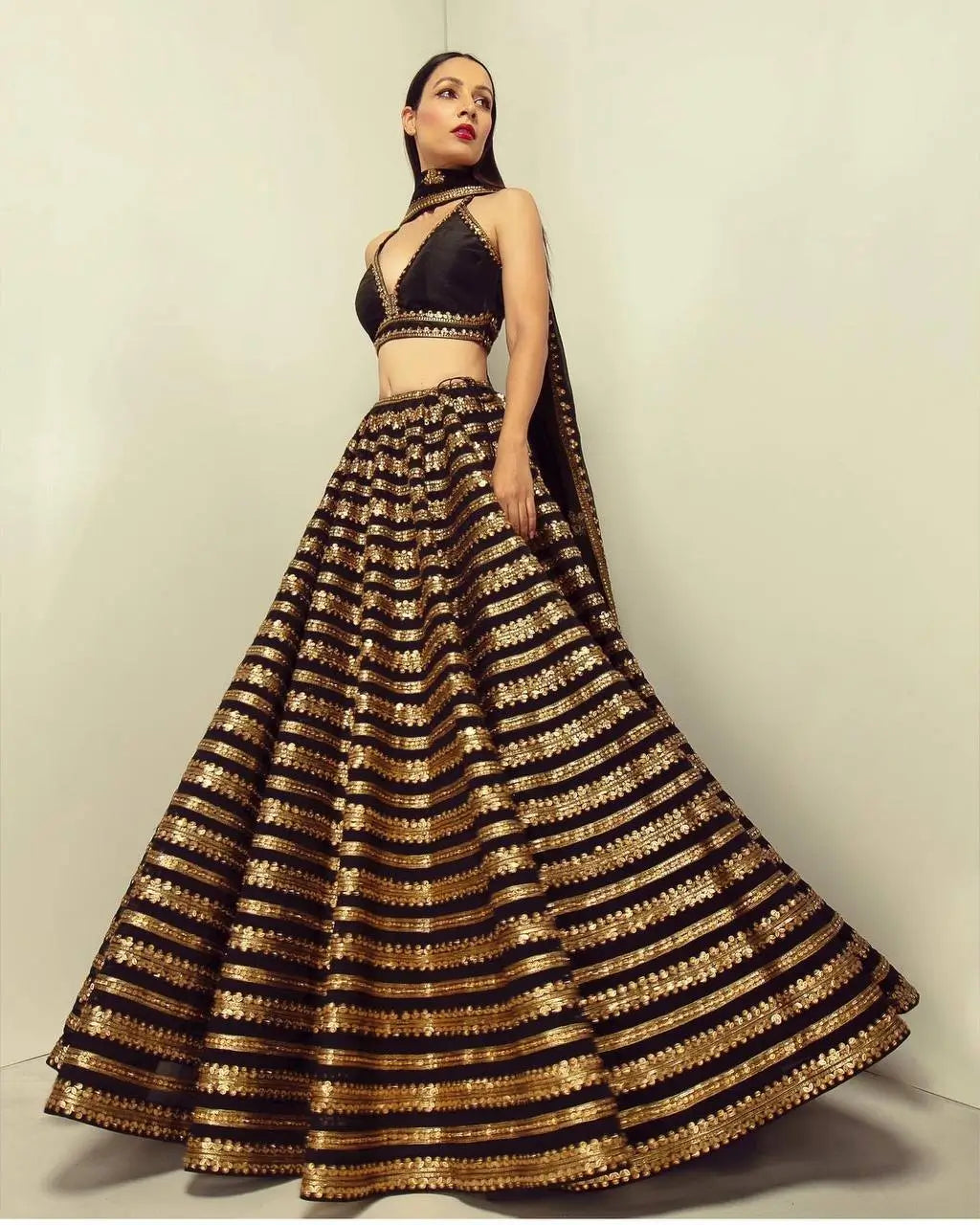 Black Kasturi Silk Lehenga Choli With Sequence & Dori Work