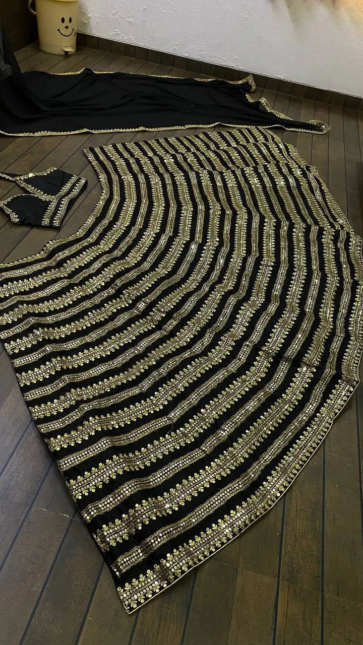 Black Kasturi Silk Lehenga Choli With Sequence & Dori Work | Ready To Wear - qivii