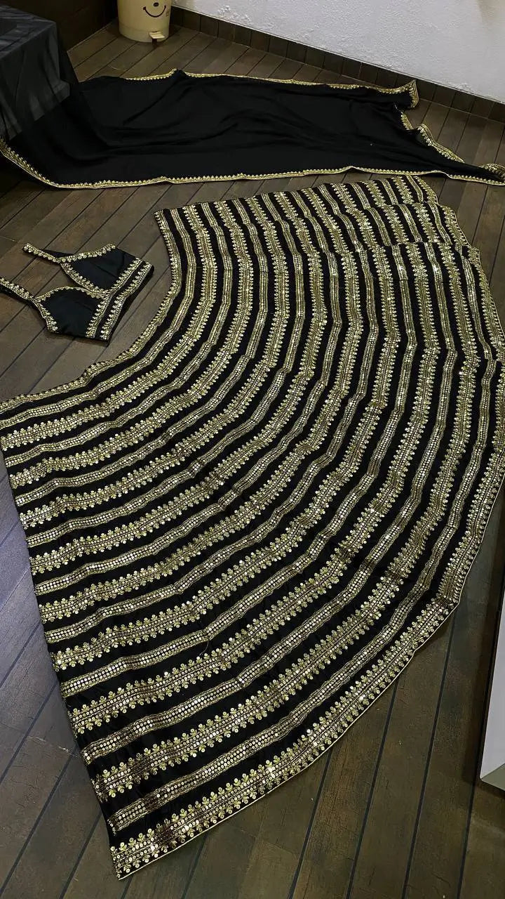 Black Kasturi Silk Lehenga Choli With Sequence & Dori Work | Ready To Wear - qivii