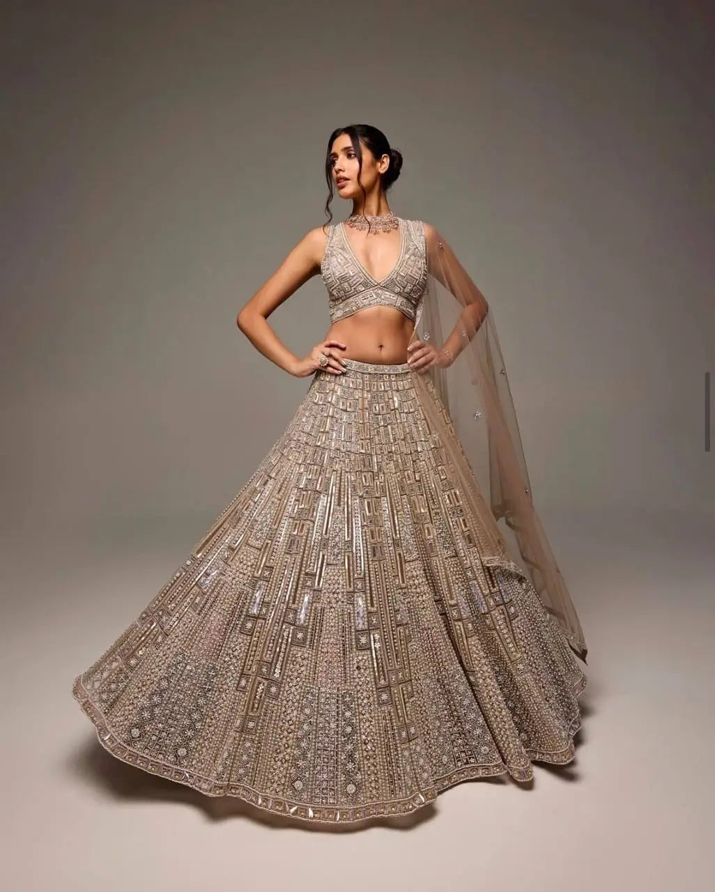 Golden Net Lehenga Choli With Dori, thread & Sequence Embroidery Work | Ready To Wear - qivii