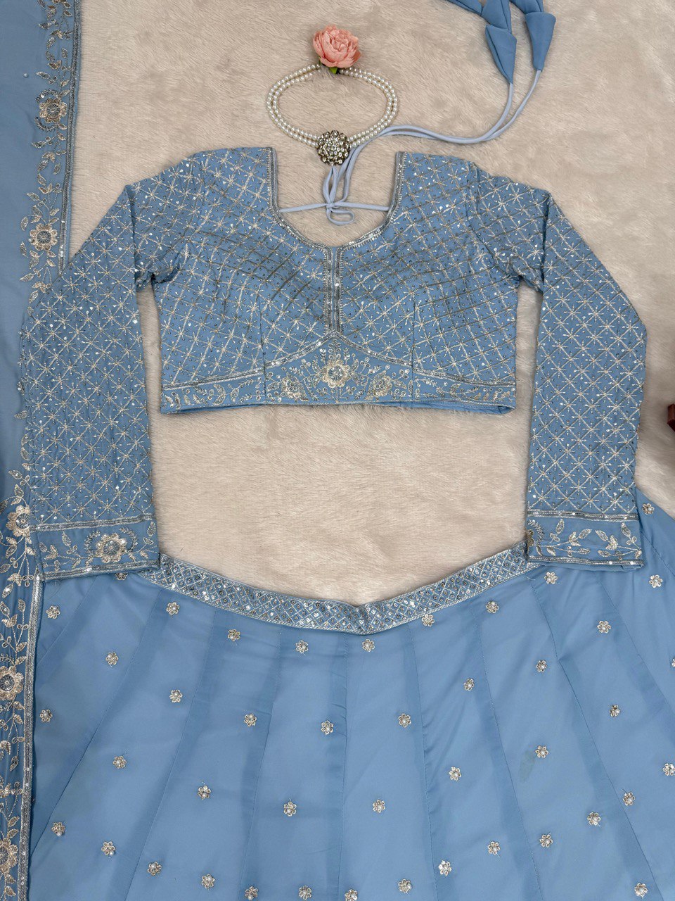 Blue Fox Gorgette thread with Sequnce with Rivet moti Lehenga Choli - INSPIRED | Ready To Wear - qivii