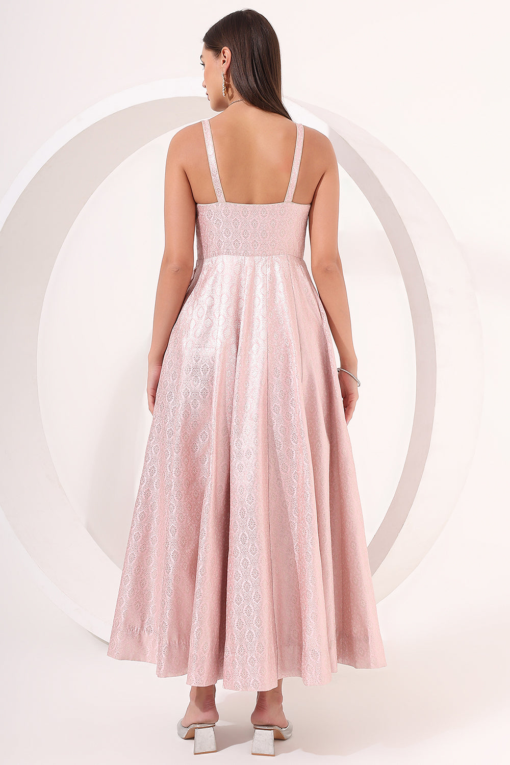 Blush Pink Brocade Anarkali Gown